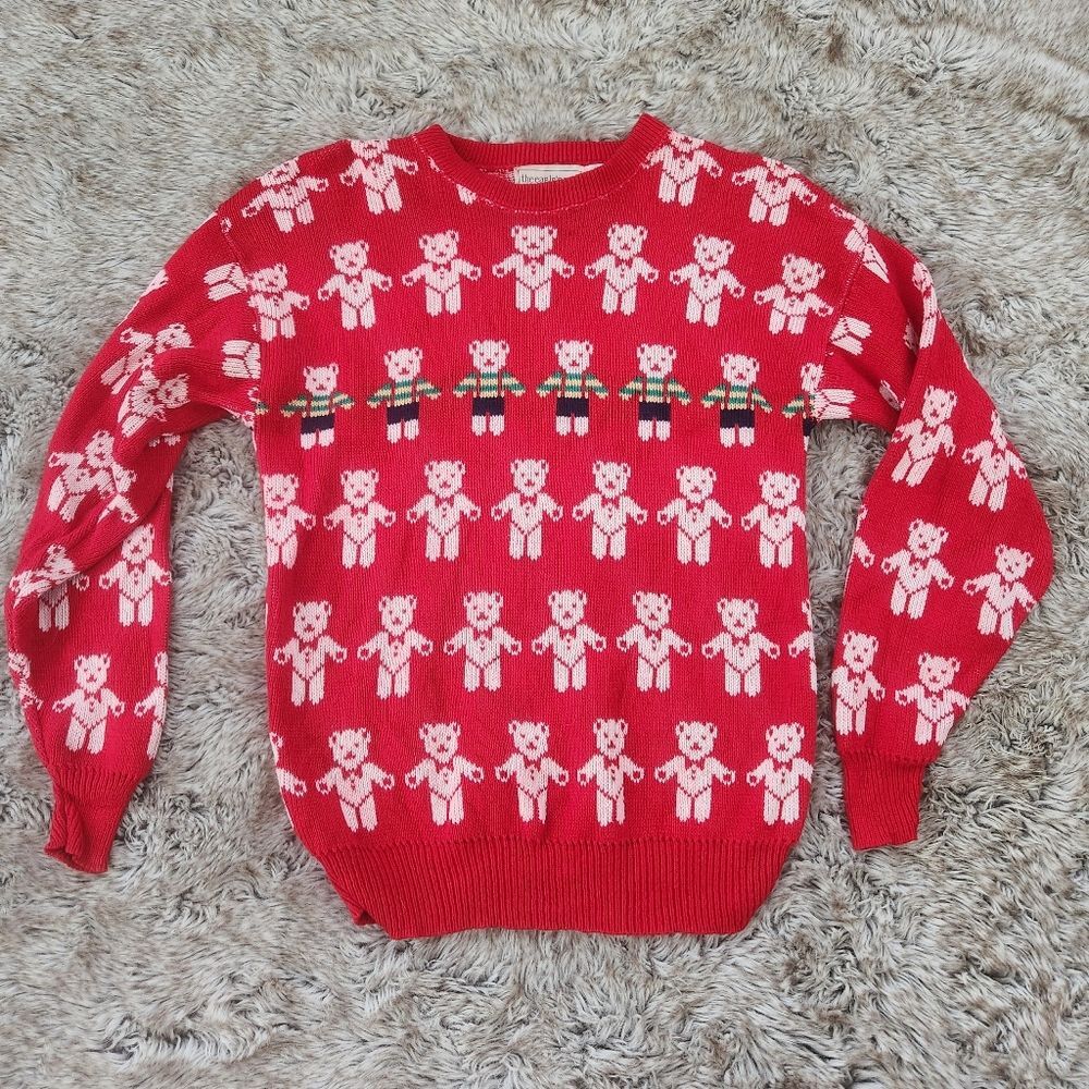 The Eagle's Eye Vintage Bear Print Sweater Red‎ Size Medium